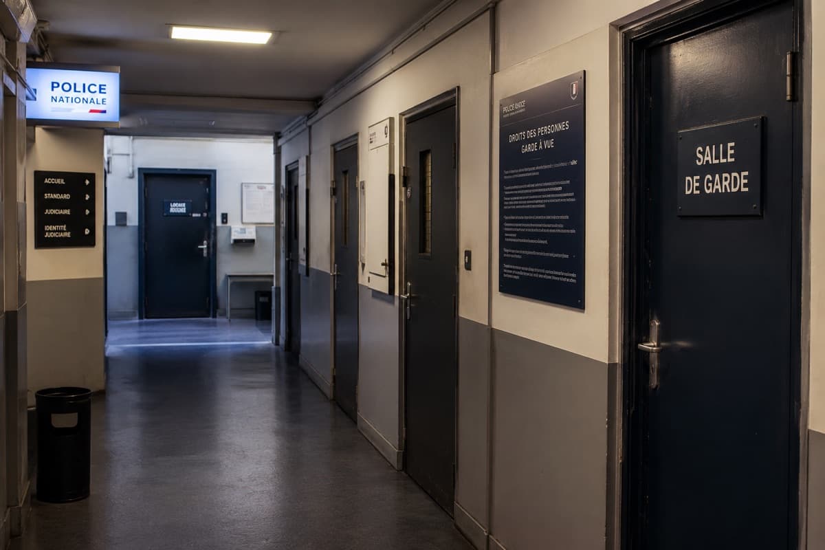 Couloir d'un commissariat parisien — garde à vue de moins de 24 heures : droits et suites